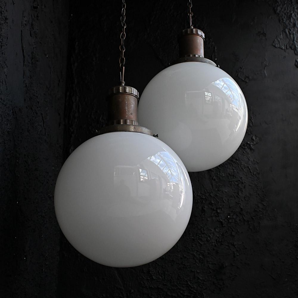 Late Victorian Matched Pair of Mid-20th Century Glass Morco Huge Opaline Pendants For Sale