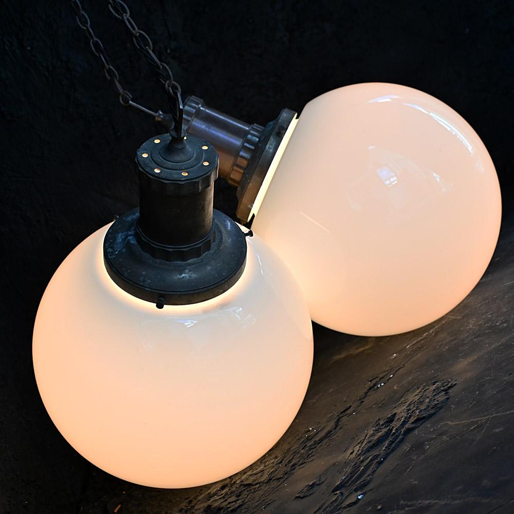 Matched Pair of Mid-20th Century Glass Morco Huge Opaline Pendants For Sale 2