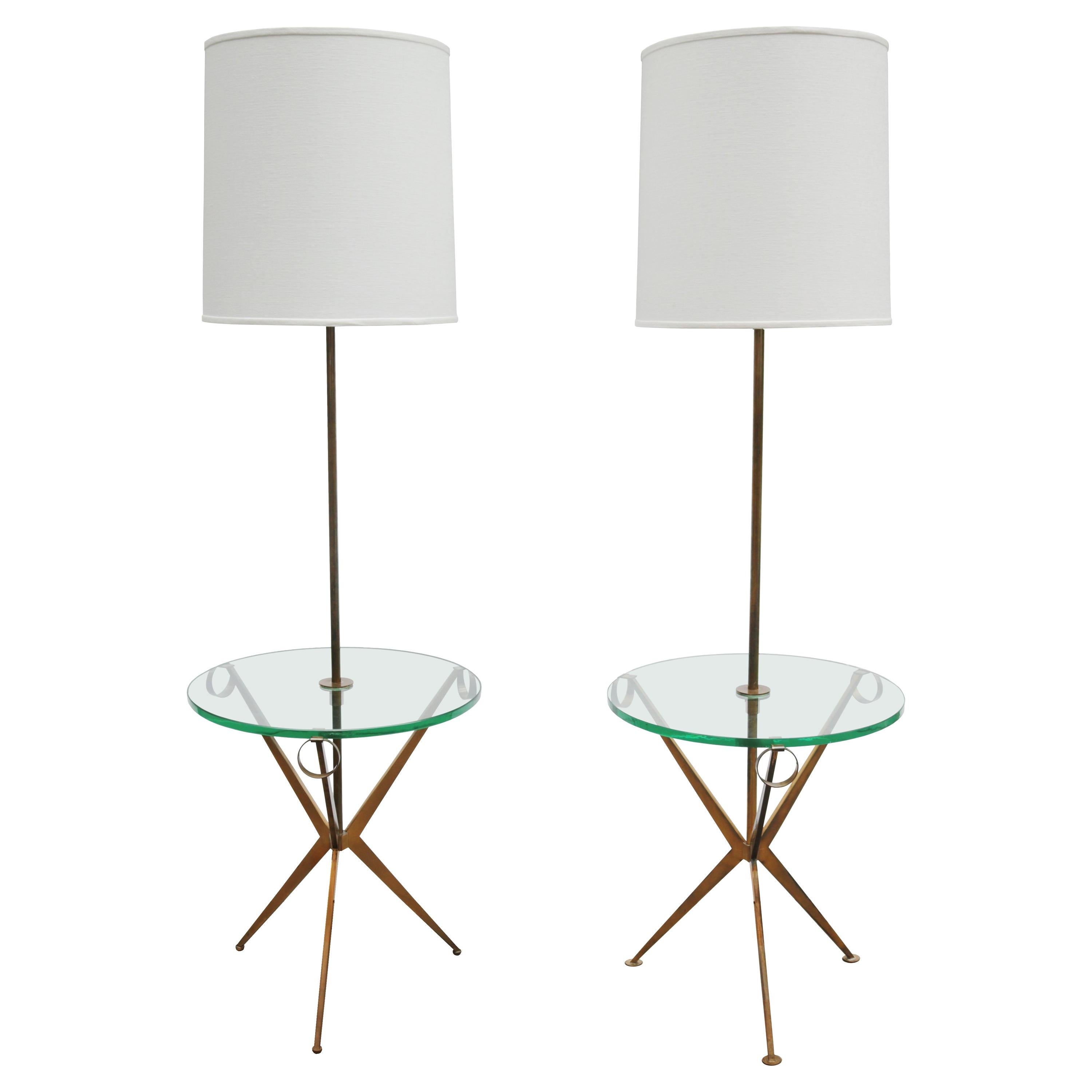 Matched Pair of Modernist Floor Lamp Tables Attributed to Paul McCobb