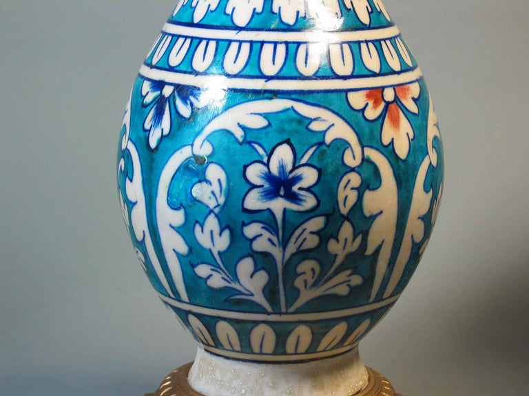 Matched Pair of Mounted Multan Blue and Turquoise Pottery Baluster ...