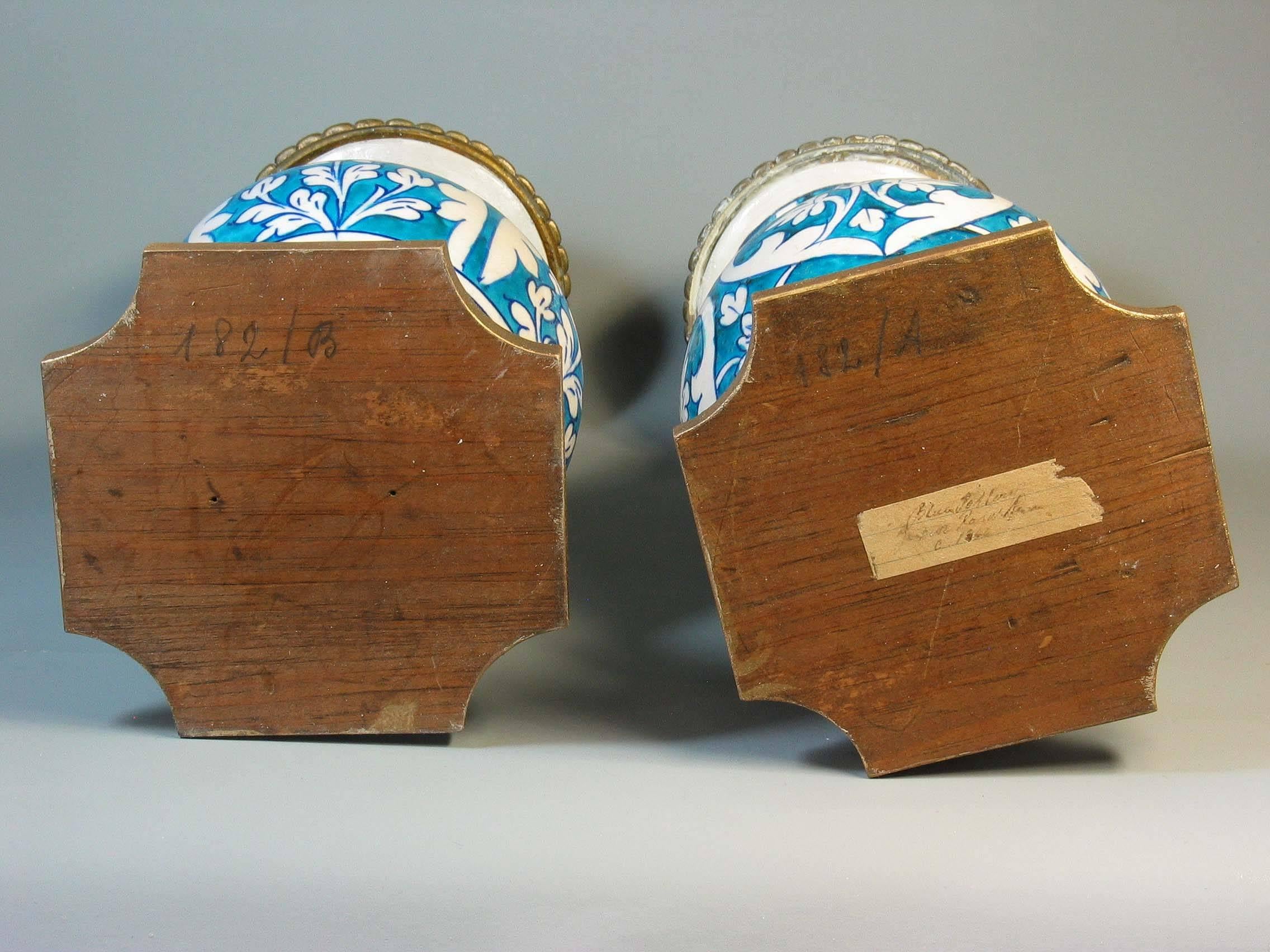 Matched Pair of Mounted Multan Blue and Turquoise Pottery Baluster Vases In Good Condition In Ottawa, Ontario