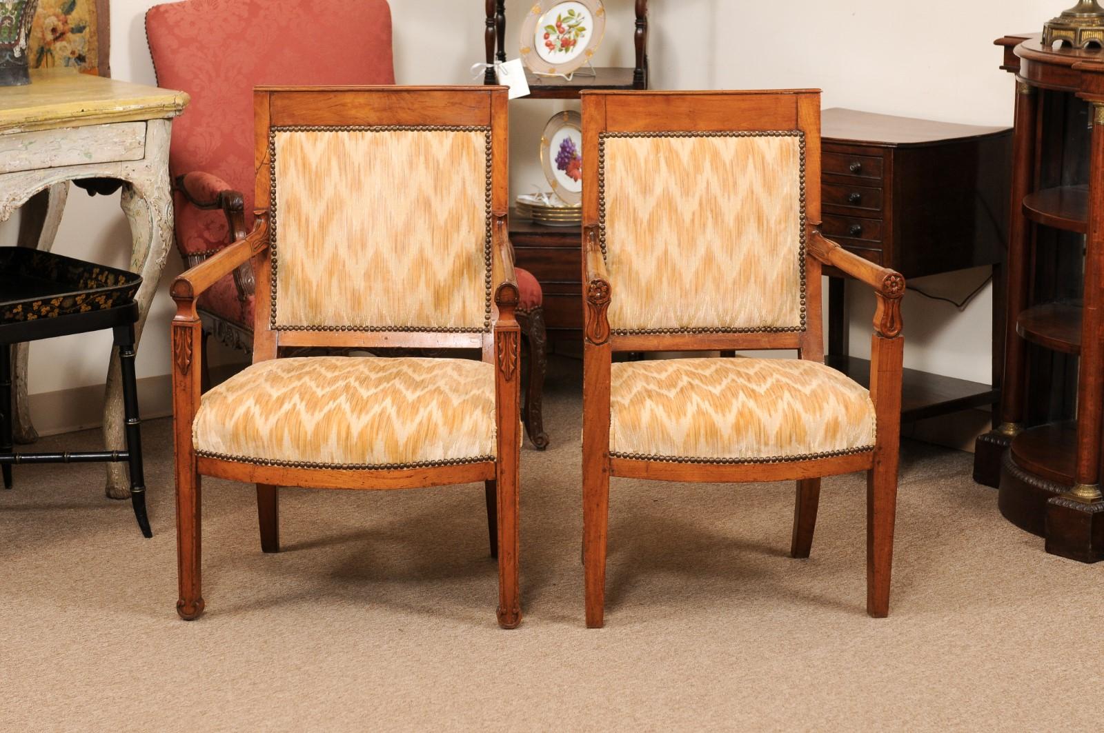 Matched Pair of Neoclassical Style Walnut Armchairs, 20th Century France In Good Condition For Sale In Atlanta, GA