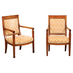 Vintage Matched Pair of Neoclassical Style Walnut Armchairs, 20th Century France