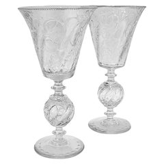 Matched Pair of Pairpoint Glass Art Deco Ardsley Pattern Footed Vases