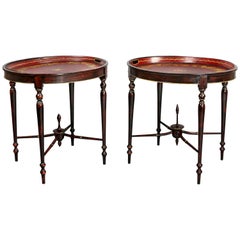 Matched Pair Of Regency Red Tole Tray Tables