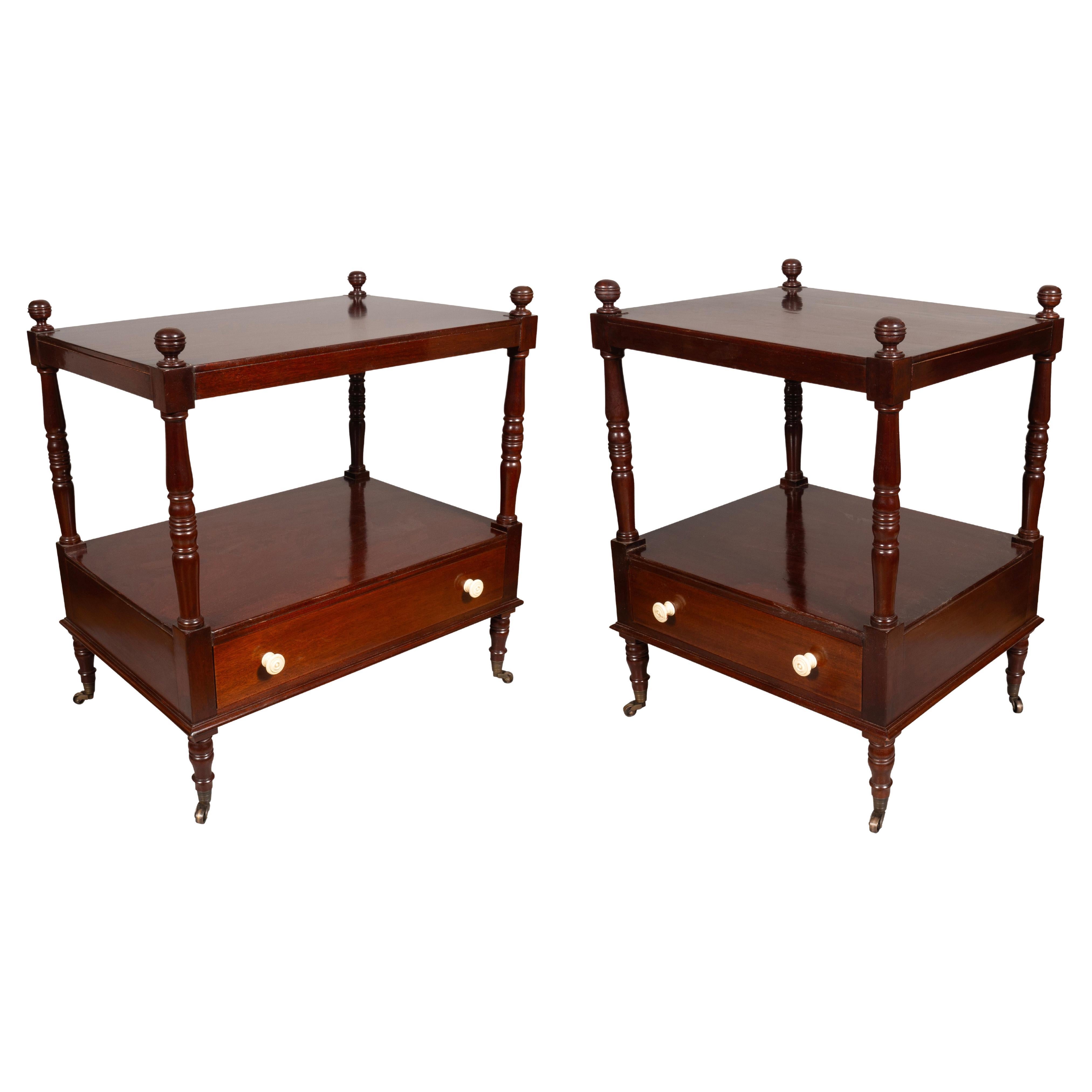 Matched Pair Of Regency Style Mahogany End Tables For Sale