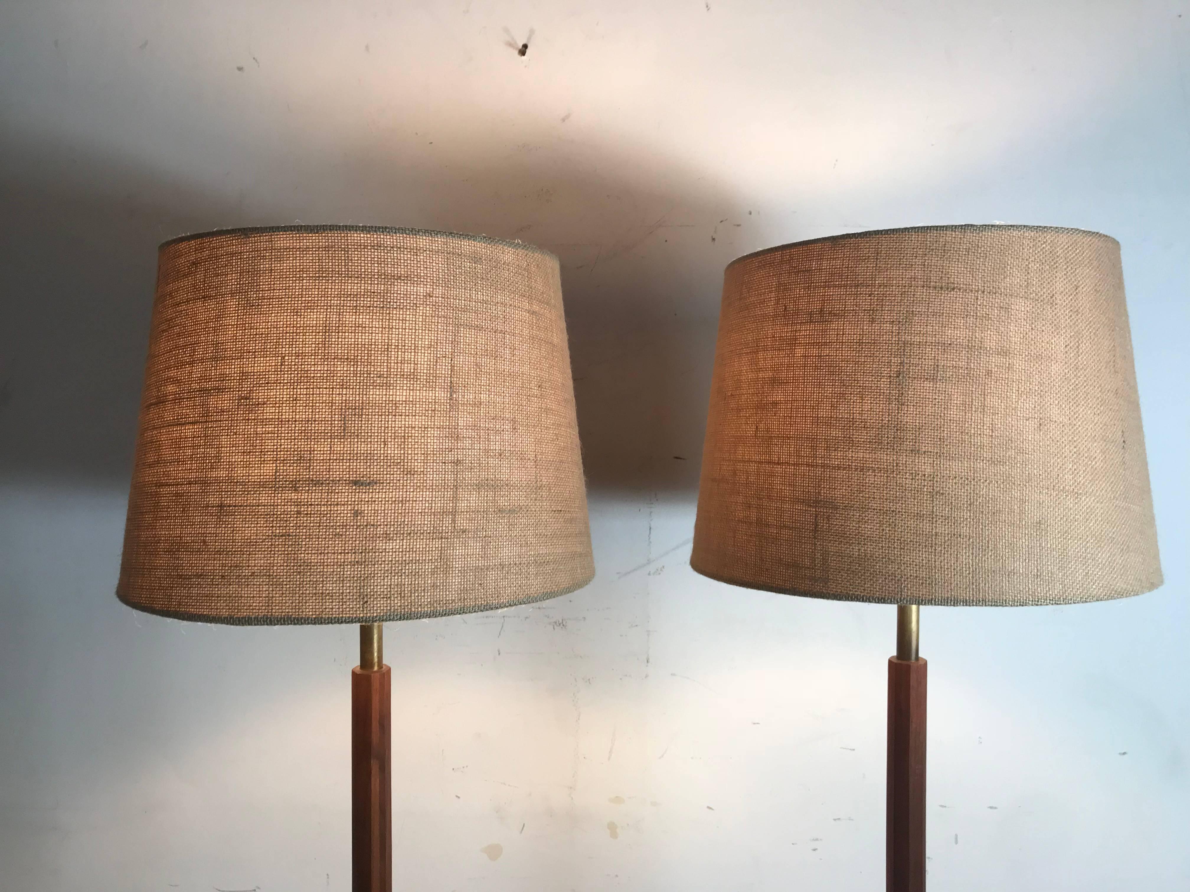 American Matched Pair of Rosewood and Aluminium Modernist Floor Lamps