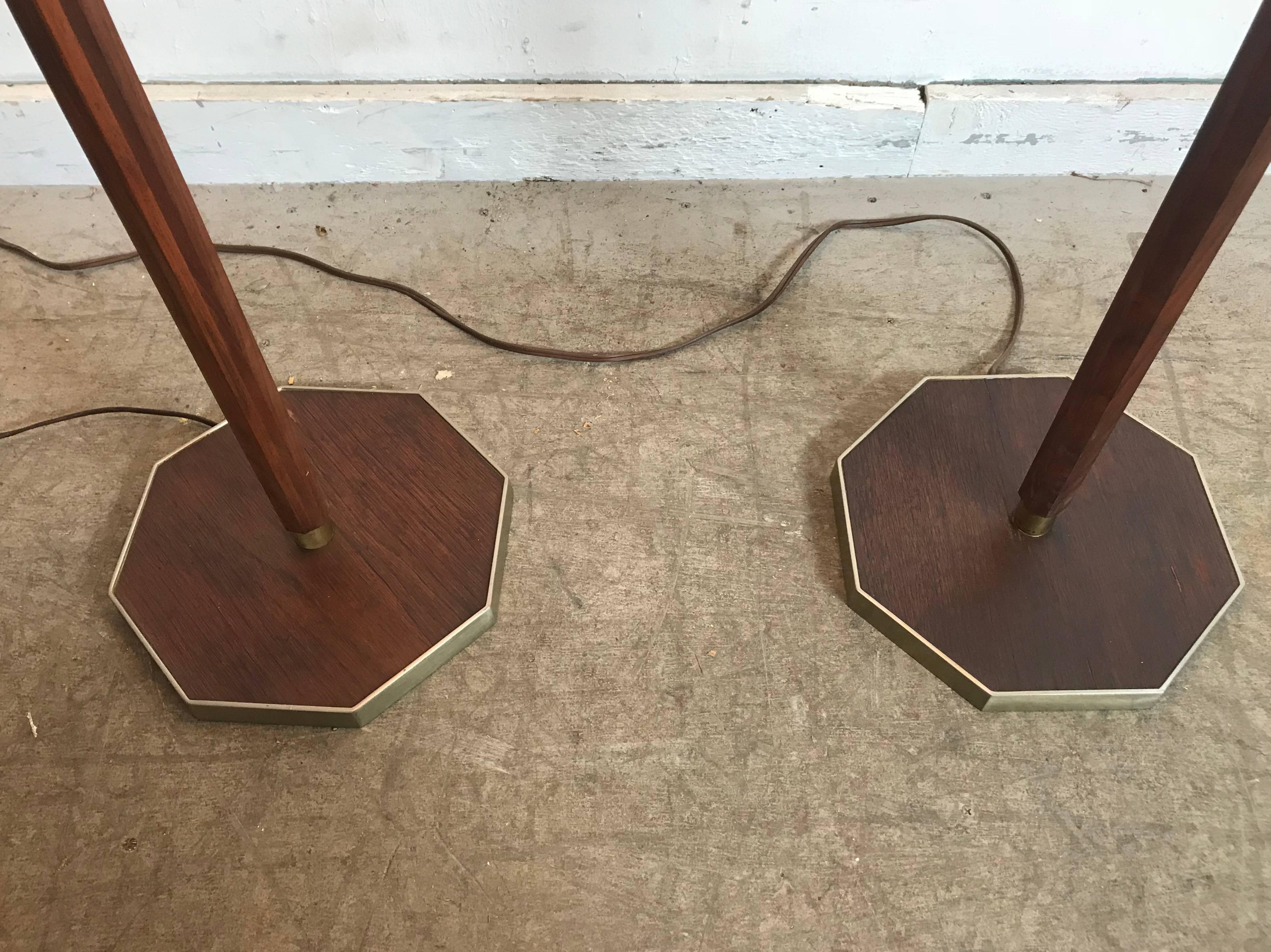Matched Pair of Rosewood and Aluminium Modernist Floor Lamps In Good Condition In Buffalo, NY