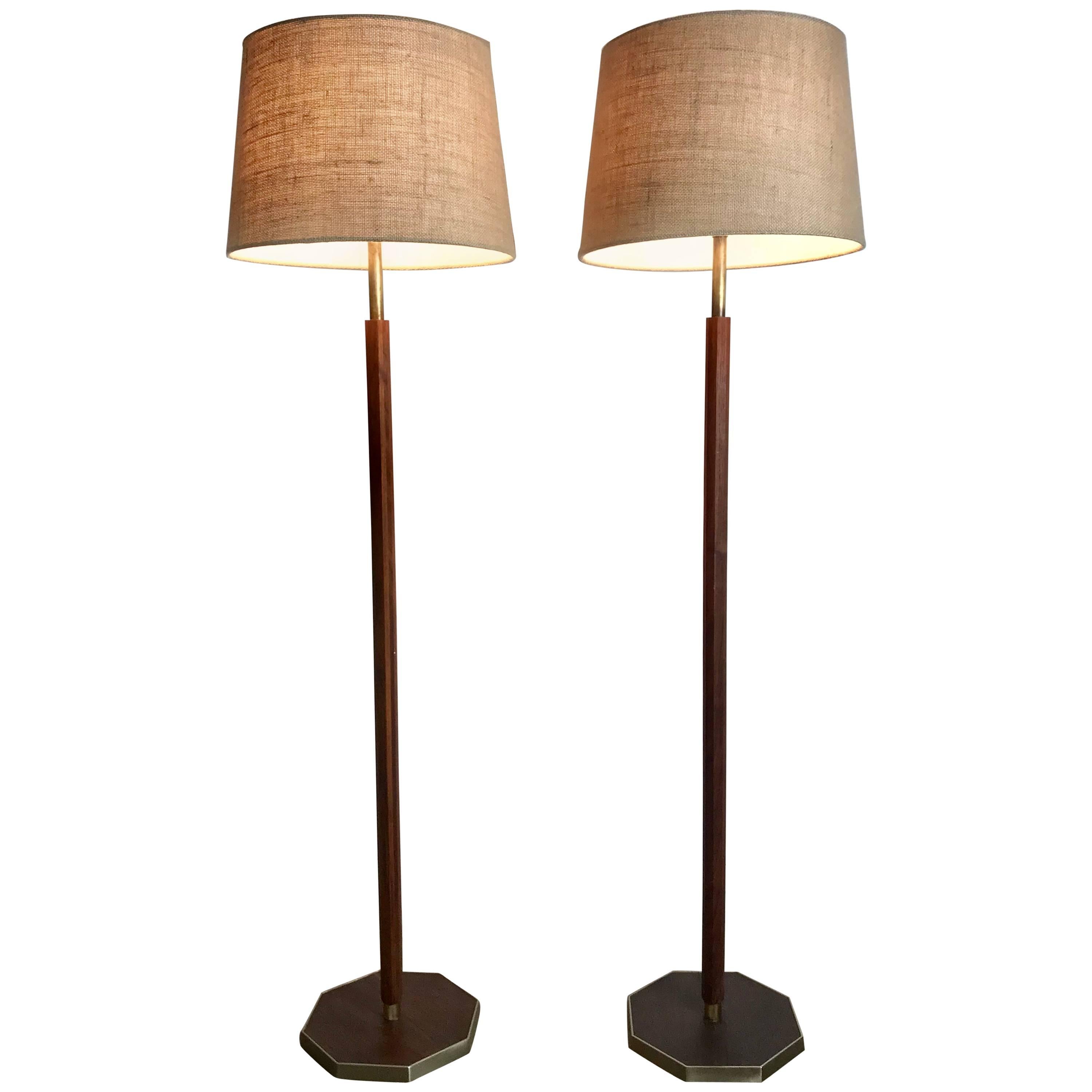 Matched Pair of Rosewood and Aluminium Modernist Floor Lamps