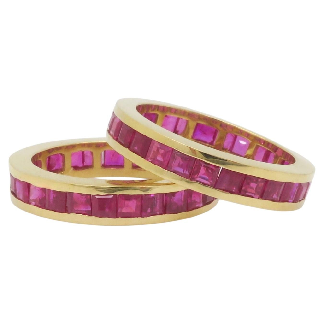 Matched Pair of Ruby Eternity Bands in 18K Gold For Sale