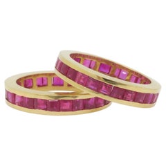 Matched Pair of Ruby Eternity Bands in 18K Gold