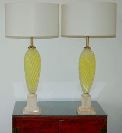 Matched Pair of Seguso Lemon Yellow Opaline Murano Lamps