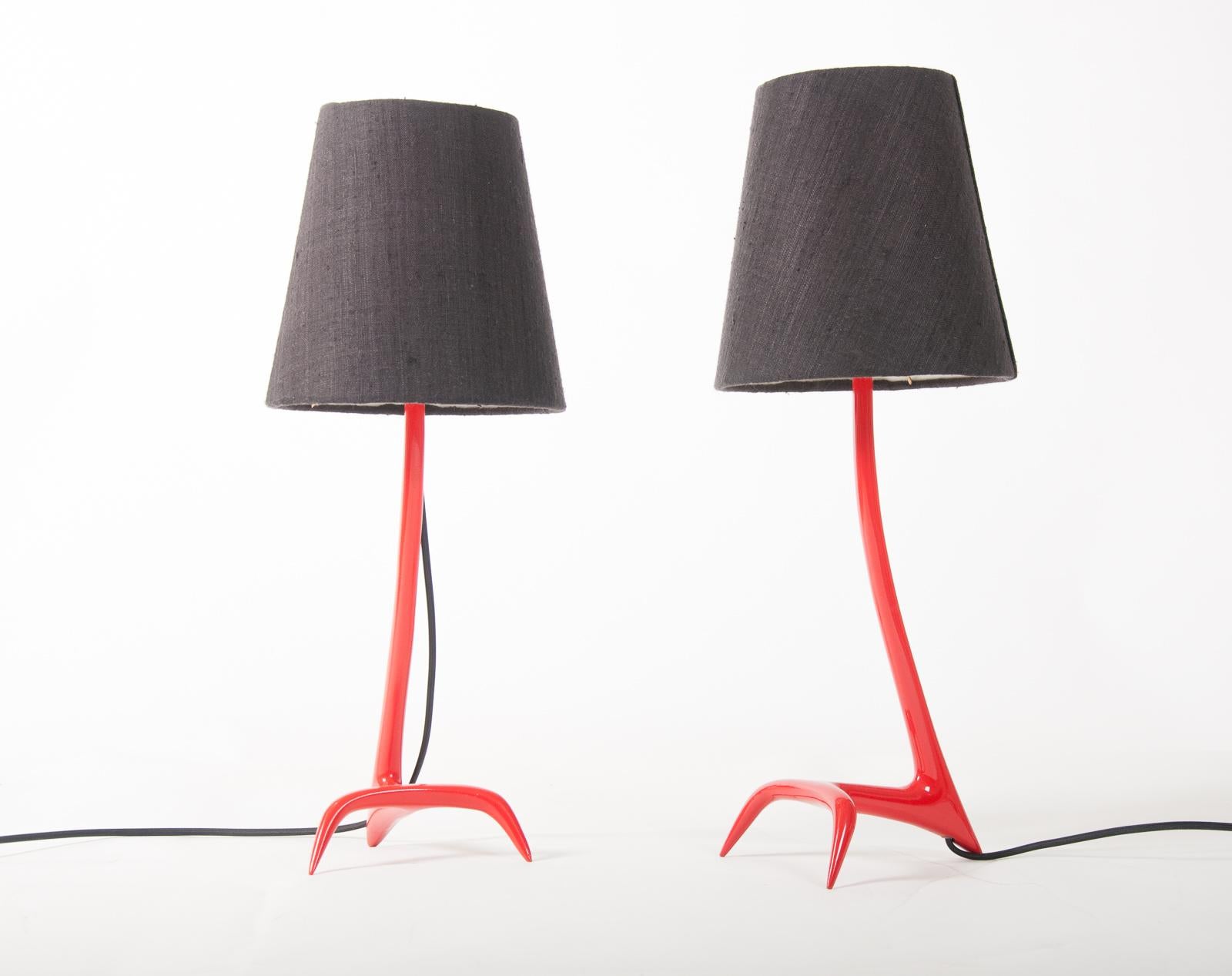 Cast Matched Pair of Stockholm Table Lamps by Maison Charles