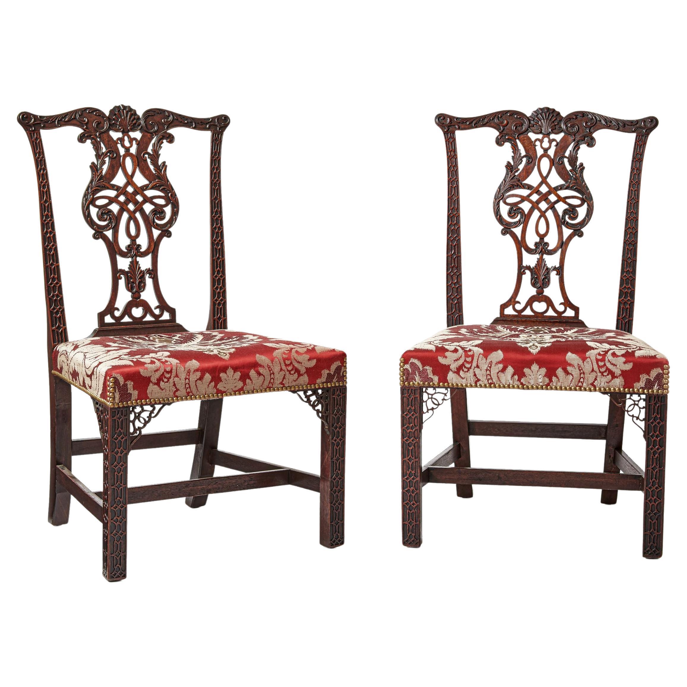 Matched Pair of Superb Mahogany Chippendale Sidechairs For Sale