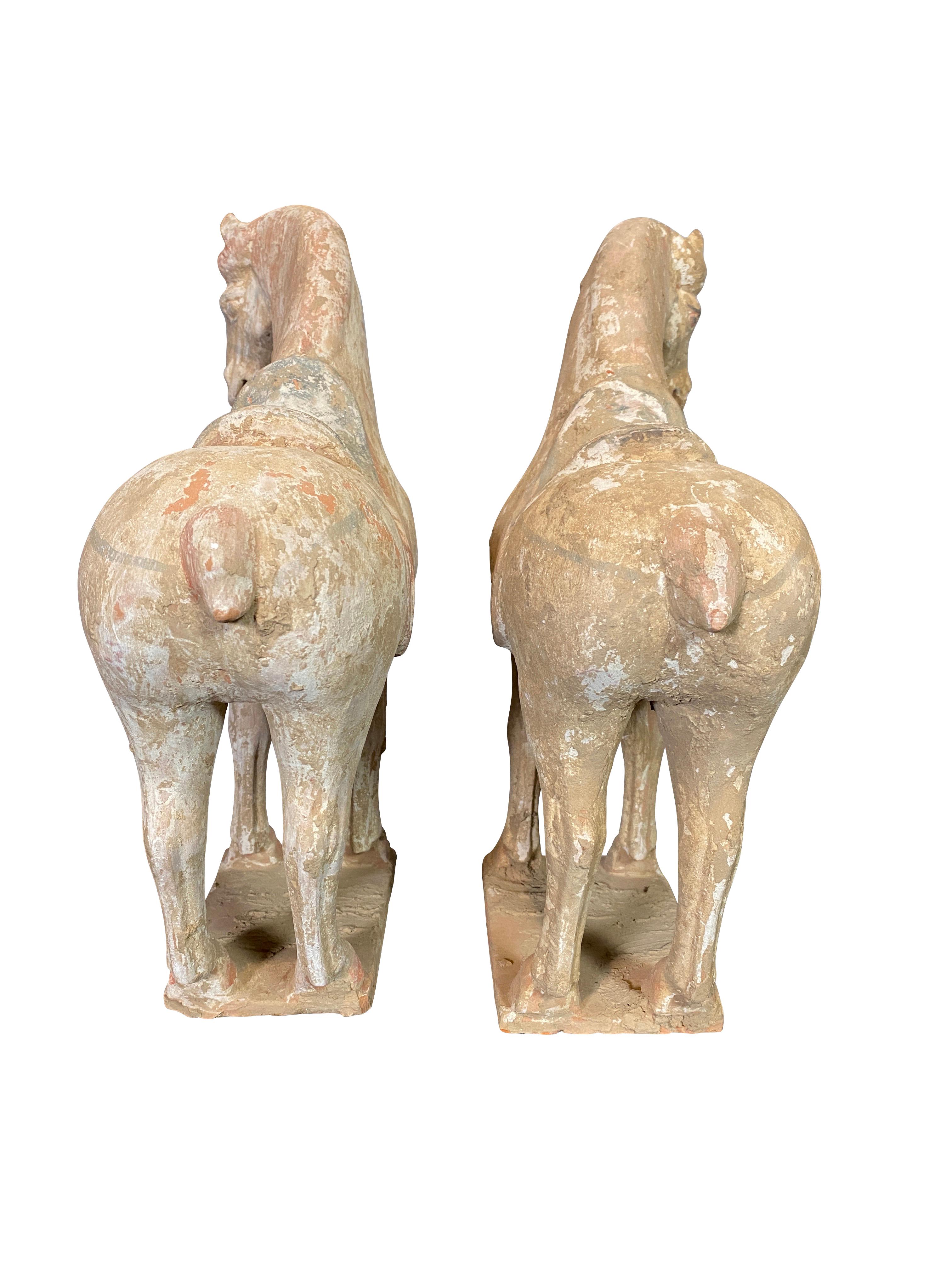 18th Century and Earlier Matched Pair of Tang Style Pottery Horses