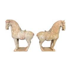 Matched Pair of Tang Style Pottery Horses