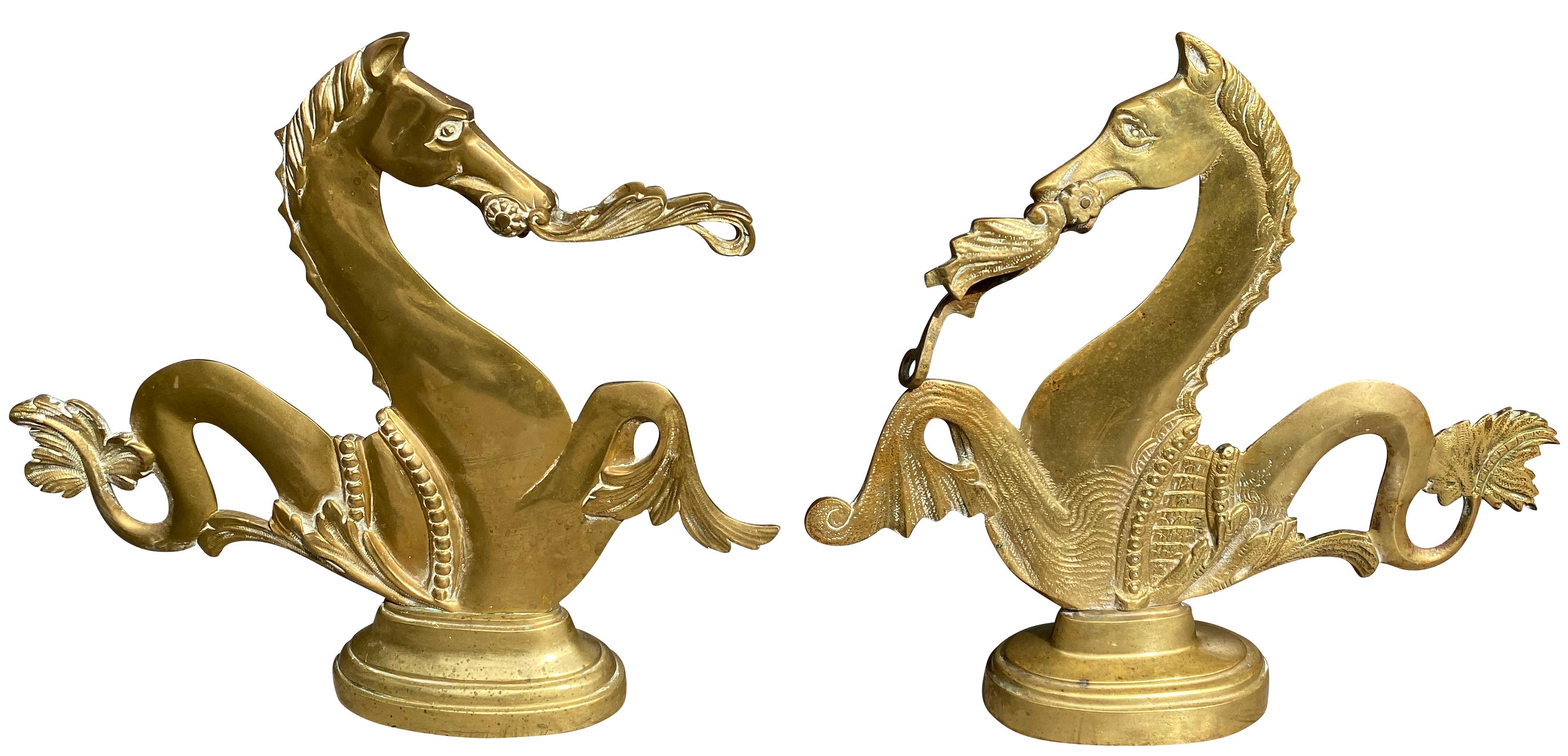 Matched pair of Venetian brass gondola seahorses. Typical form.