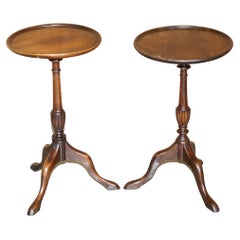 Matched Pair of Vintage Mahogany Tripod Side End Lamp Wine Tables Nice Form