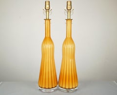 Matched Pair of Vintage Murano Lamps in Butterscotch Cream