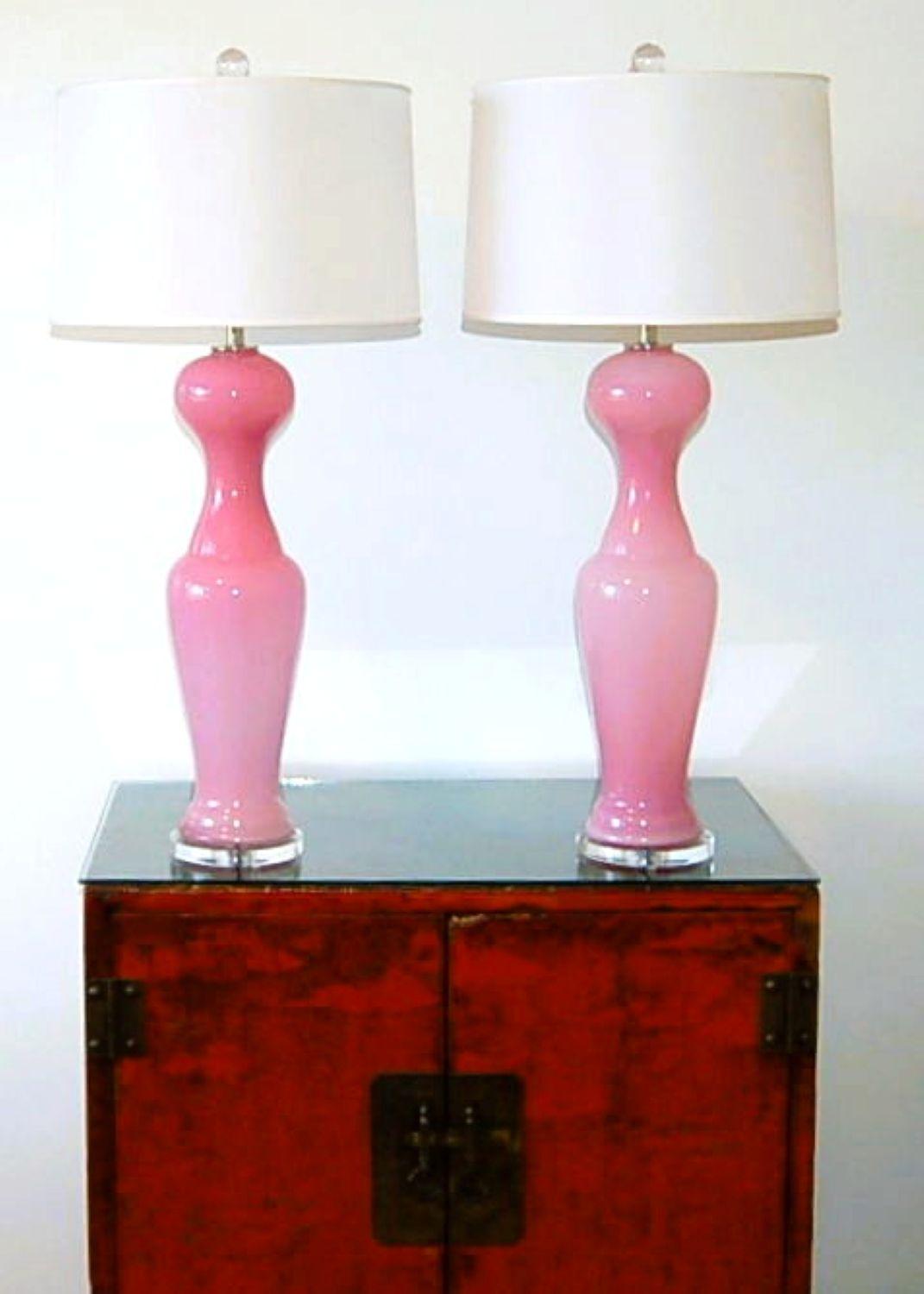 Pareja emparejada de lámparas vintage de Murano en rosa pálido Vidrio soplado en venta