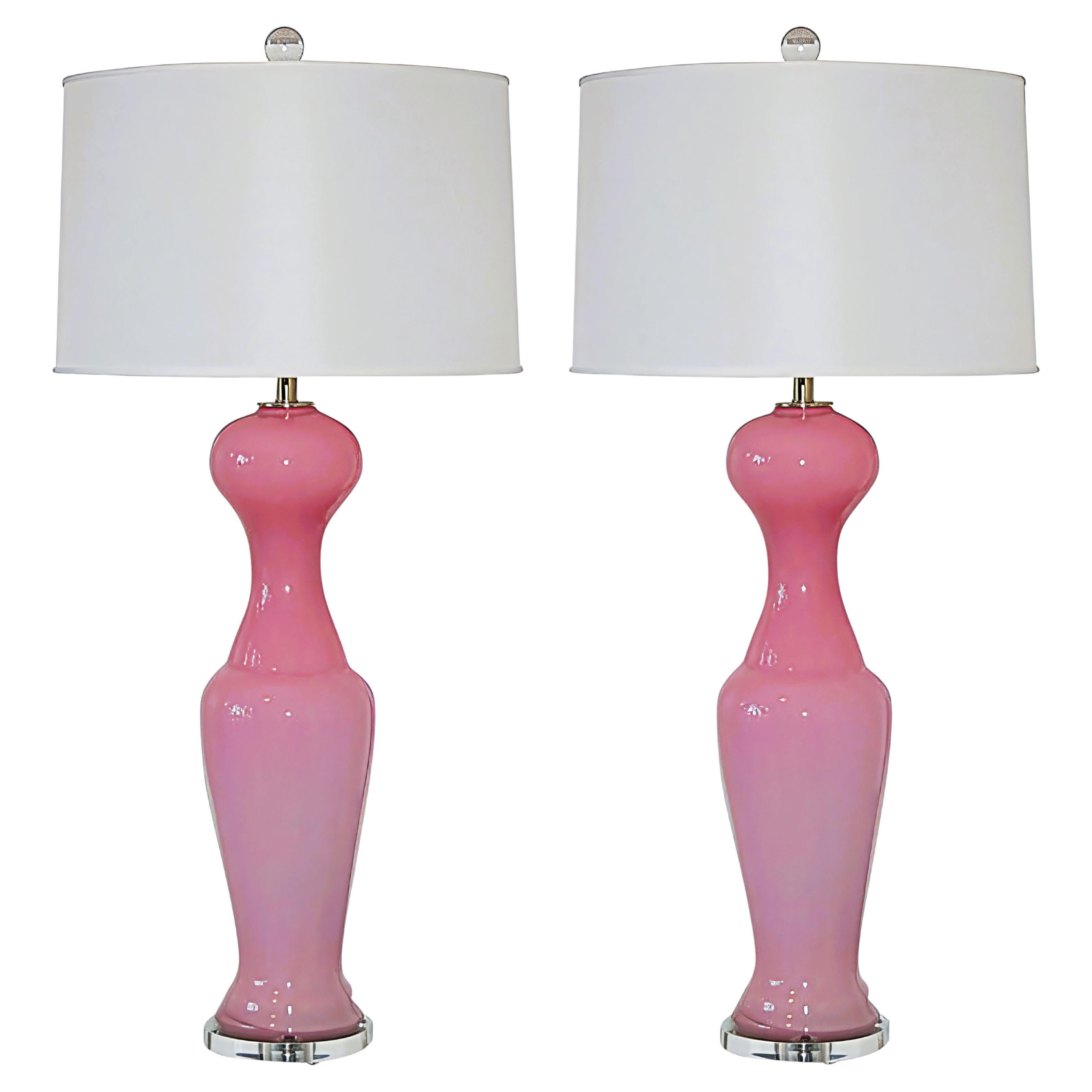 Pareja emparejada de lámparas vintage de Murano en rosa pálido