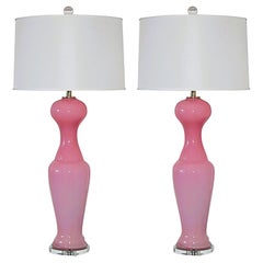 Matched Pair of Vintage Murano Lamps in Pale Pink
