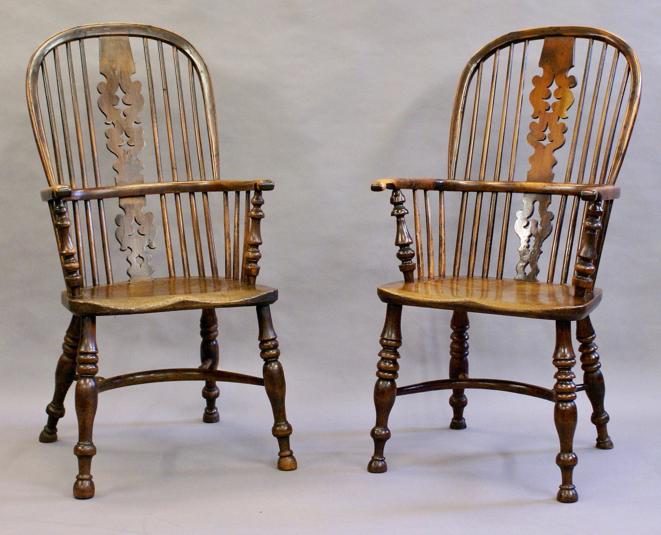 Matched Pair of Yew Wood Arm Chairs For Sale 1