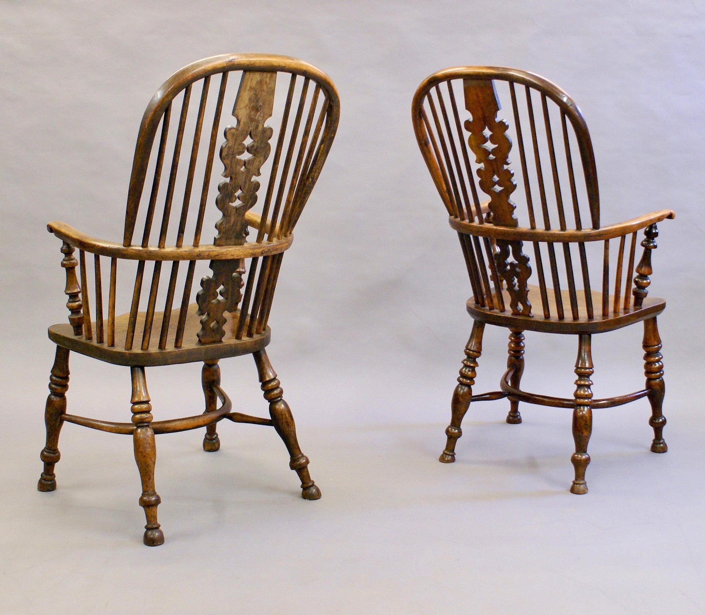 Matched Pair of Yew Wood Arm Chairs For Sale 2