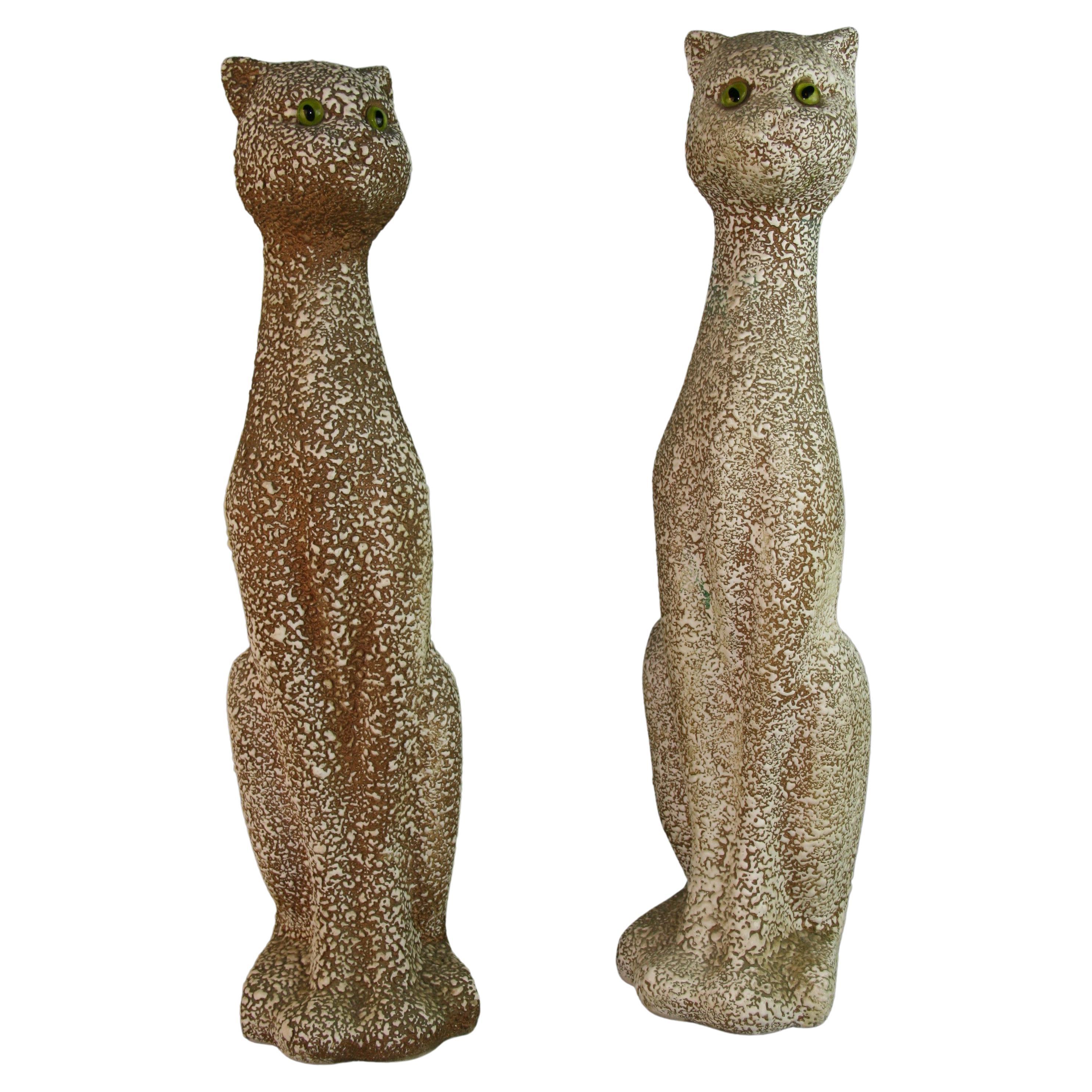 Pareja de Gatos Franceses de Cerámica Sobredimensionados Escultura  con Ojos de Cristal