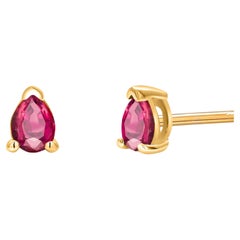 Matched Pair Pear Shaped Ruby 0.50 Carat Yellow Gold 0.20 Inch Stud Earrings