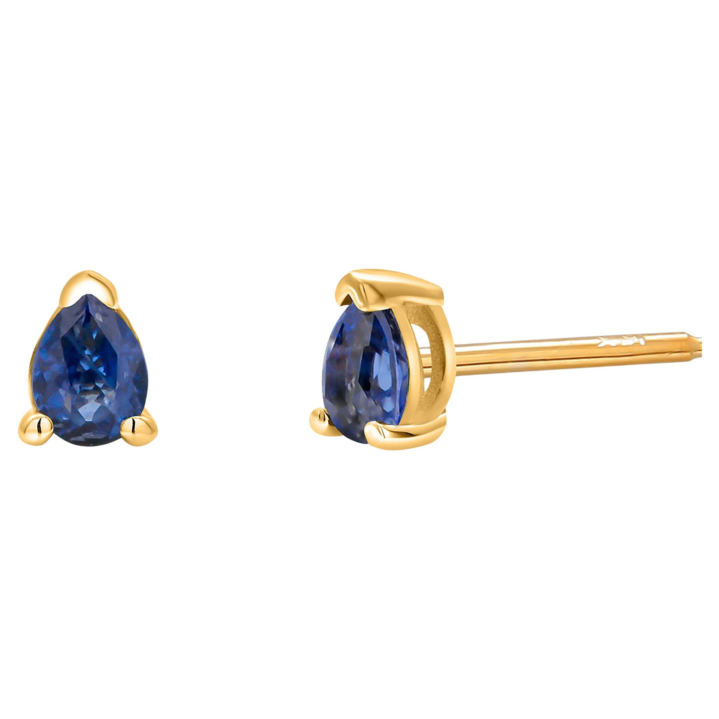 Matched Pair Pear Shaped Sapphire 0.50 Carat Yellow Gold 0.20 Inch Stud Earrings For Sale