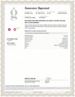 Clous d'oreilles assortis en or jaune de 0,65 carat et saphir rose de 0,20 pouce