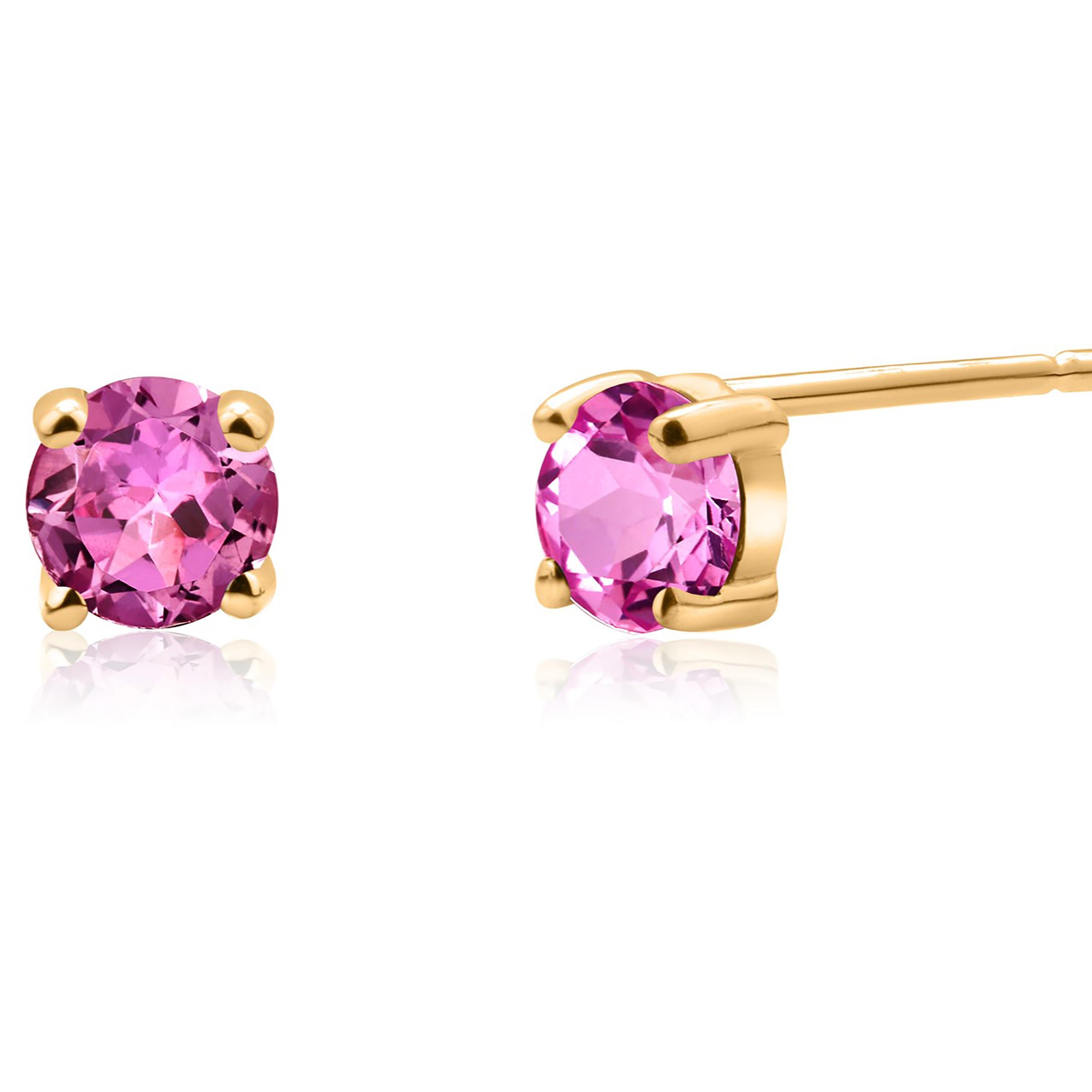 Matched Pair Pink Sapphire 0.65 Carat 0.20 Inch Yellow Gold Stud Earrings For Sale 1