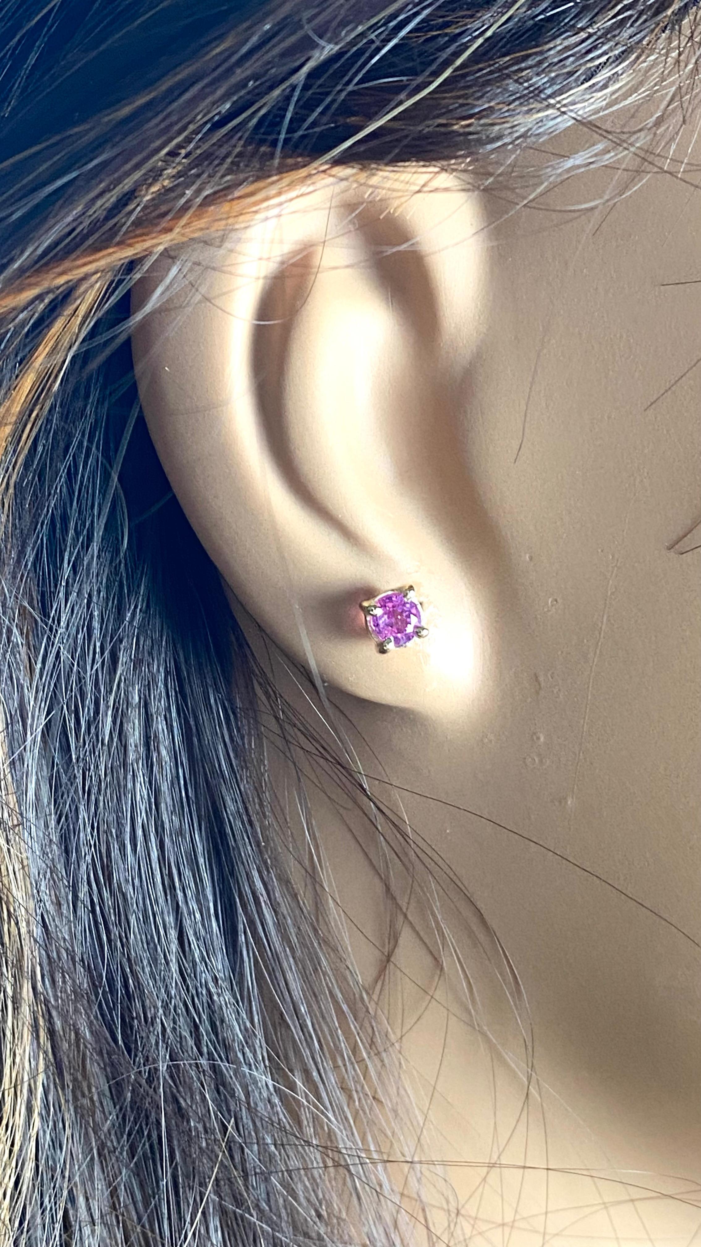 Matched Pair Pink Sapphire 0.65 Carat 0.20 Inch Yellow Gold Stud Earrings For Sale 2