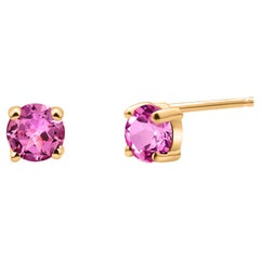 Matched Pair Pink Sapphire 0.65 Carat 0.20 Inch Yellow Gold Stud Earrings