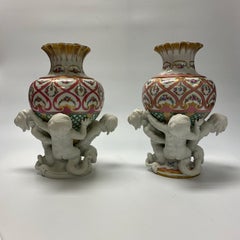 Matched Pair Pink Sevres Louis XVI Style Hard Paste and Bisque Porcelain Vases