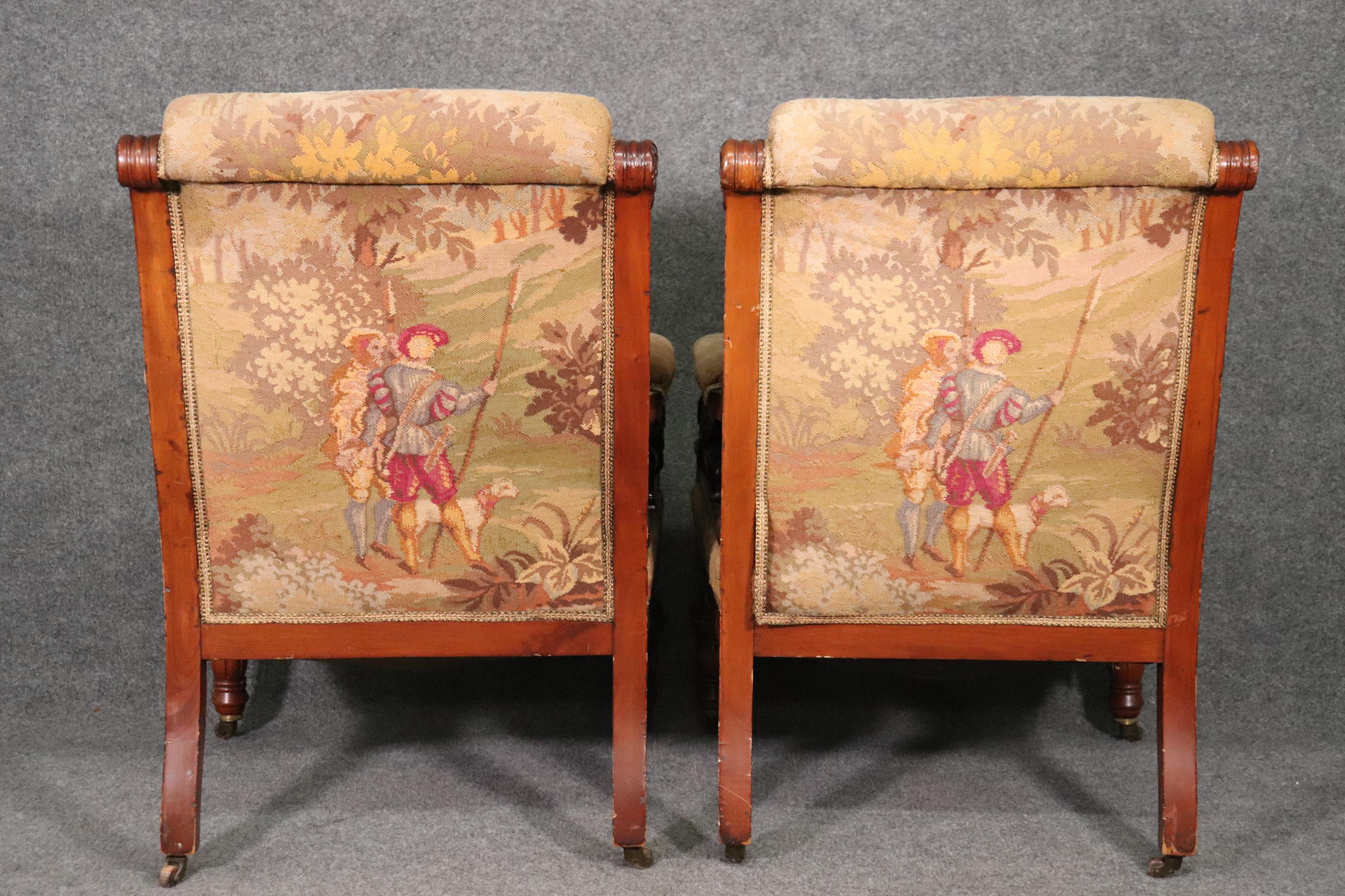 Matched Pair RJ Horner Carved Walnut Griffin Club Parlor Chairs, circa 1870 1