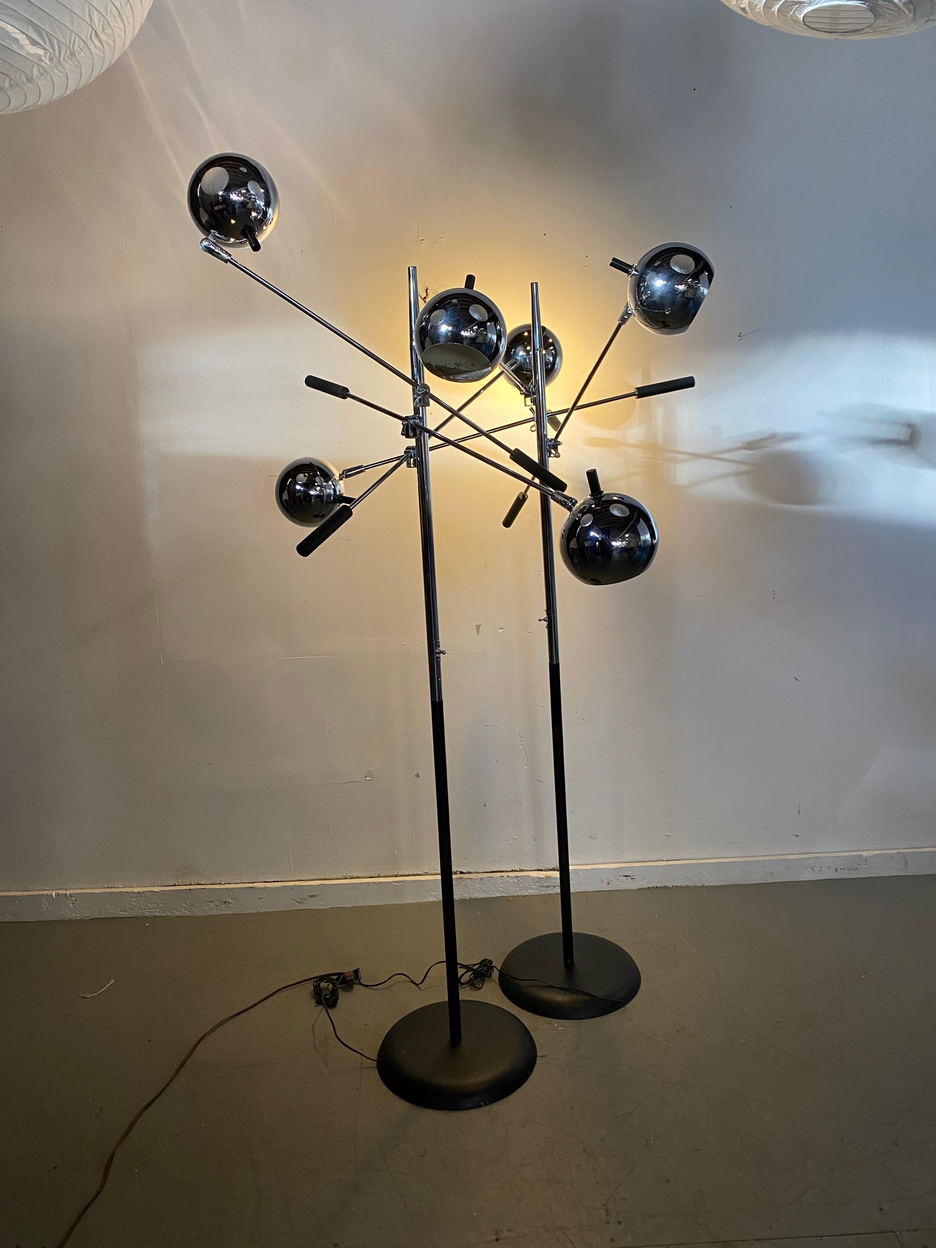 Mid-Century Modern Matched Pair of Robert Sonneman Triennale Eyegball Orbiter Floor Lamps