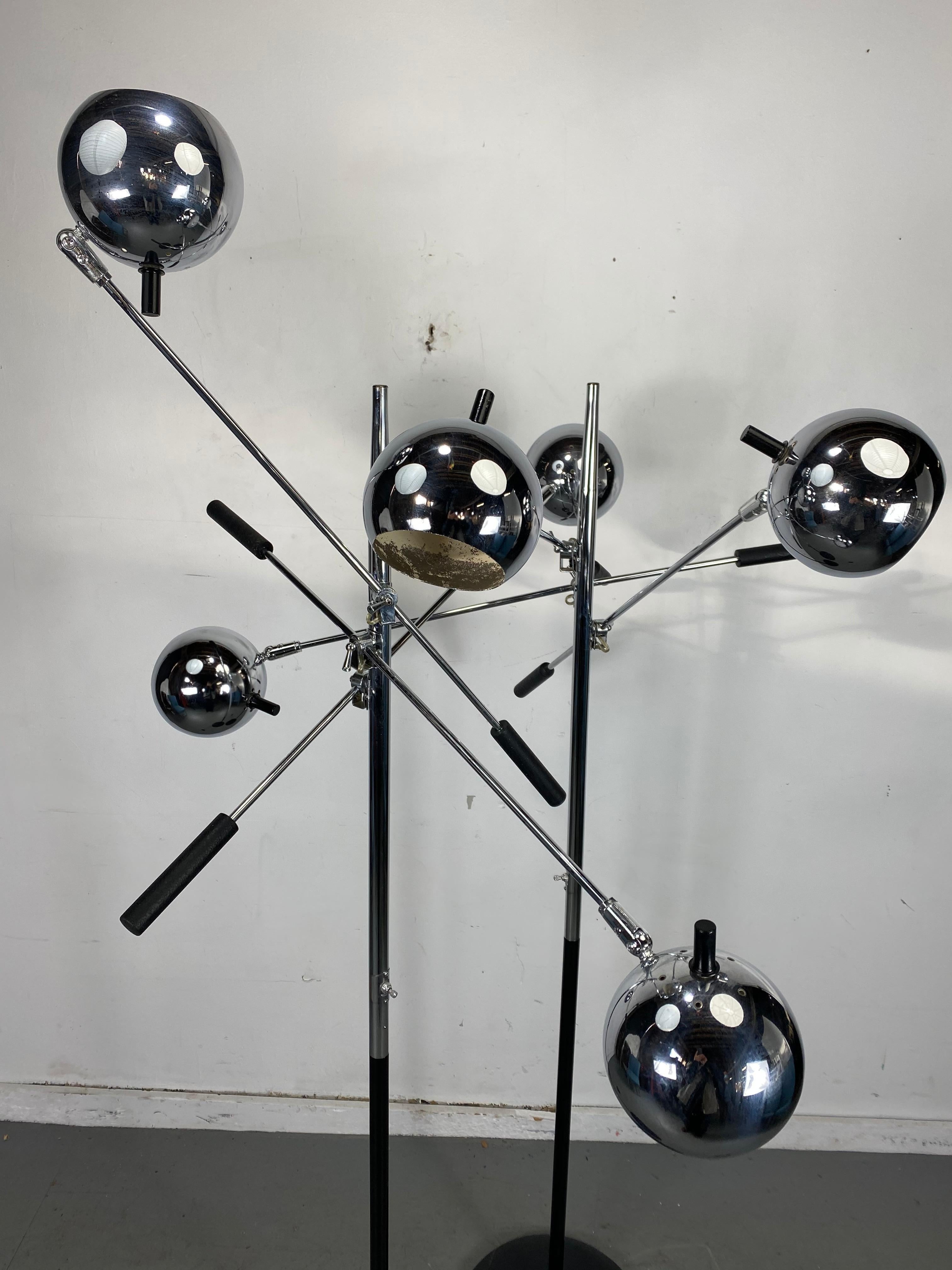 American Matched Pair of Robert Sonneman Triennale Eyegball Orbiter Floor Lamps