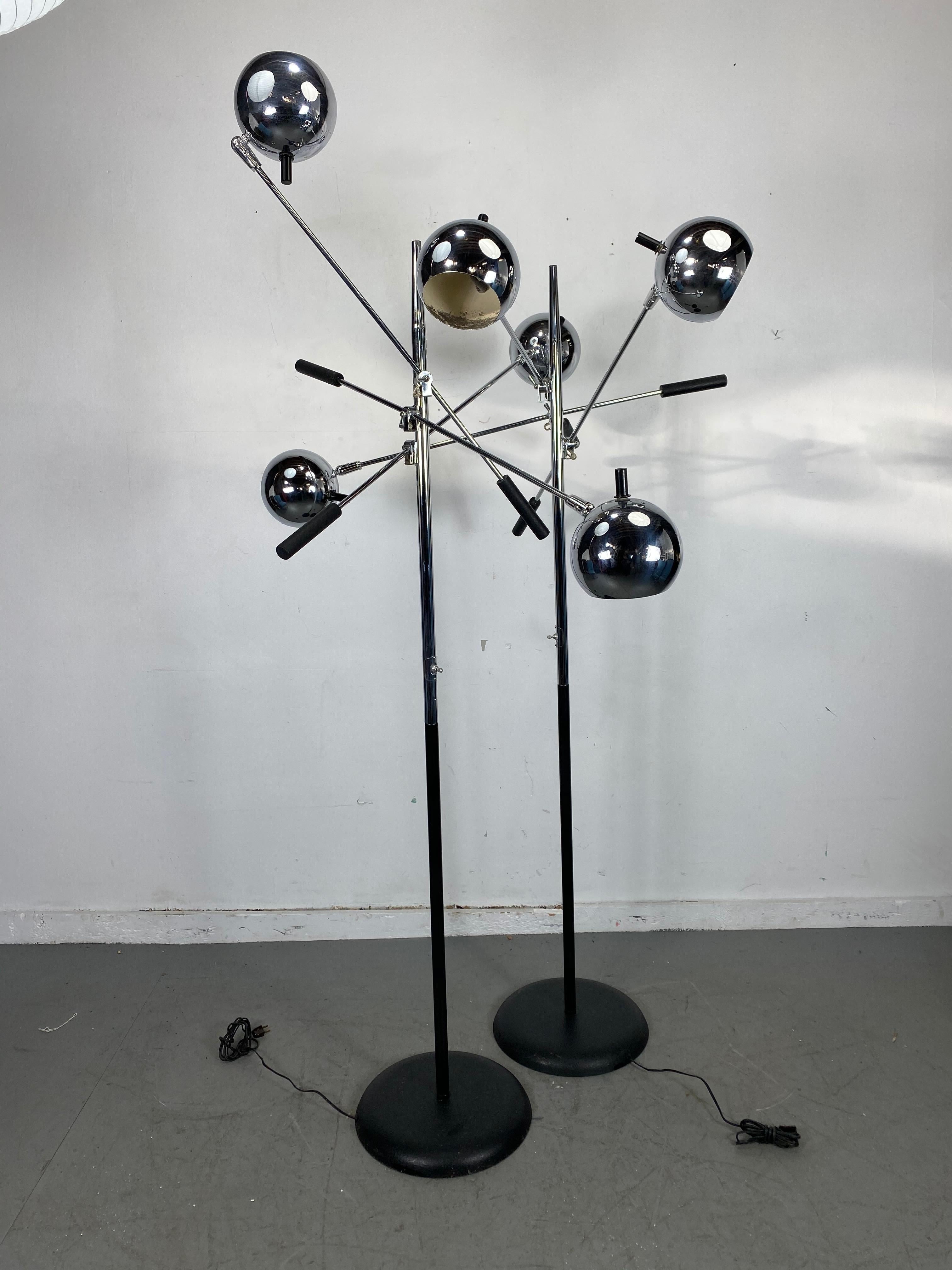 Painted Matched Pair of Robert Sonneman Triennale Eyegball Orbiter Floor Lamps