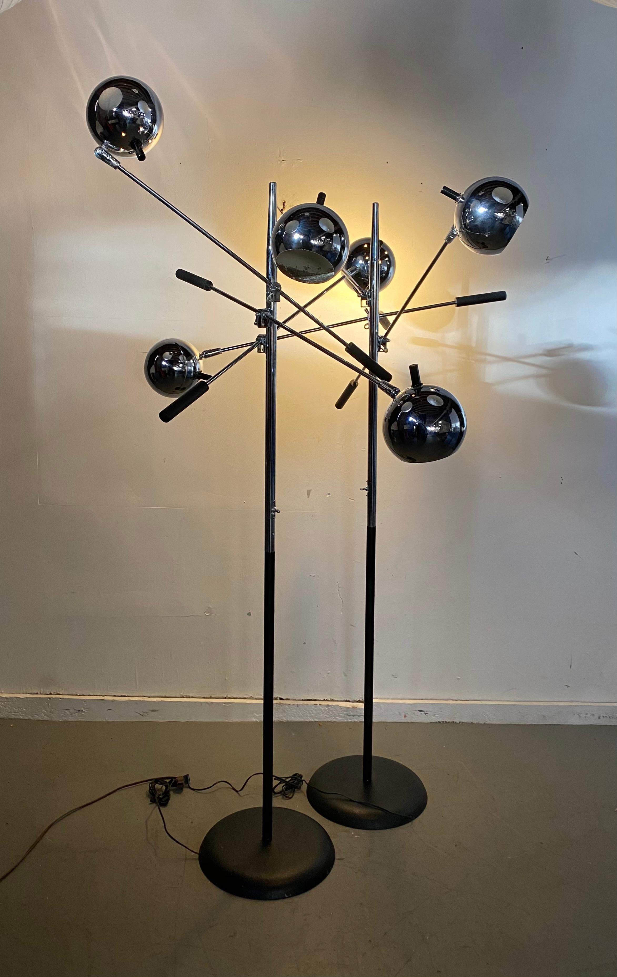 Late 20th Century Matched Pair of Robert Sonneman Triennale Eyegball Orbiter Floor Lamps