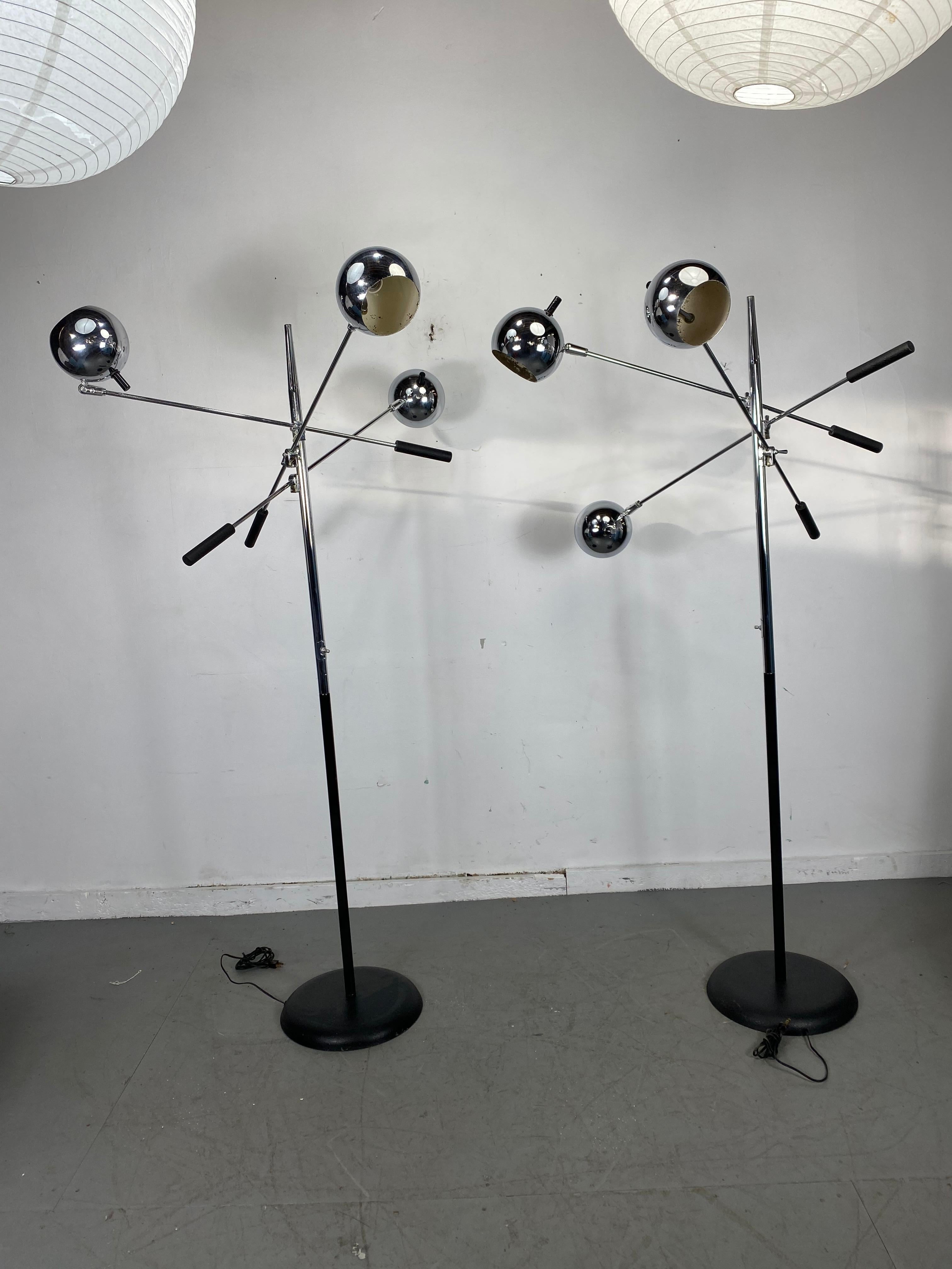 Steel Matched Pair of Robert Sonneman Triennale Eyegball Orbiter Floor Lamps