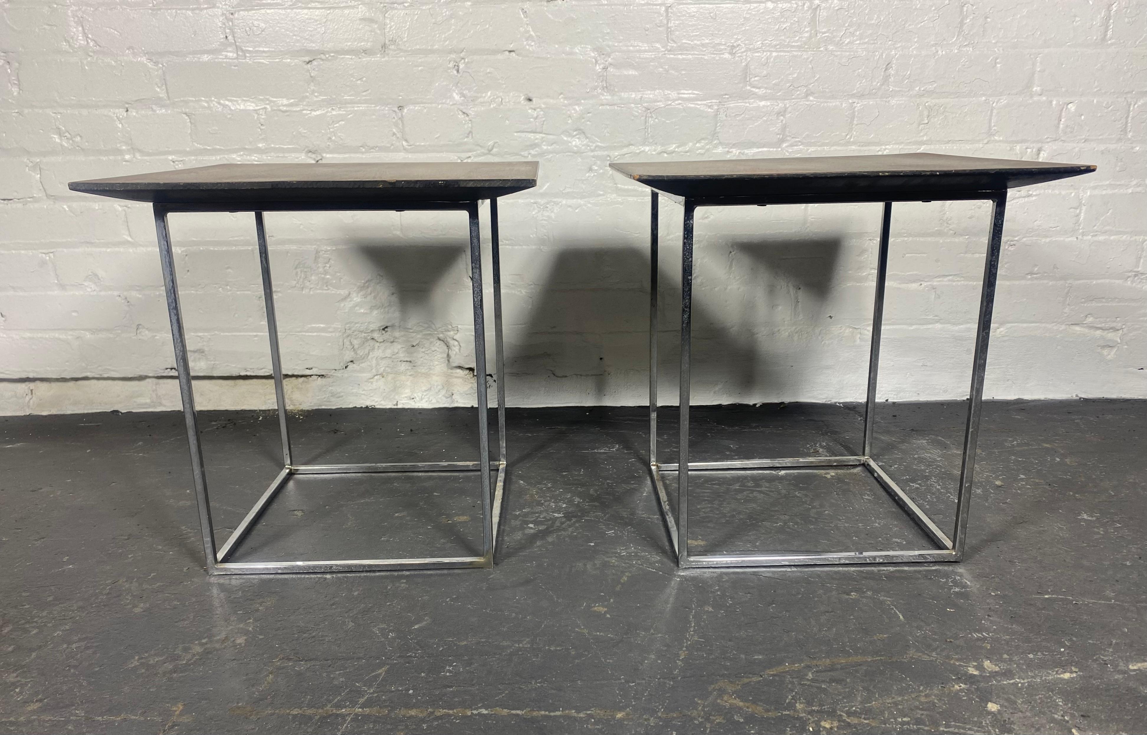 Mid-20th Century Matched Pair Rosewood and Chrome Tables / stands attr to Milo Baughman  For Sale
