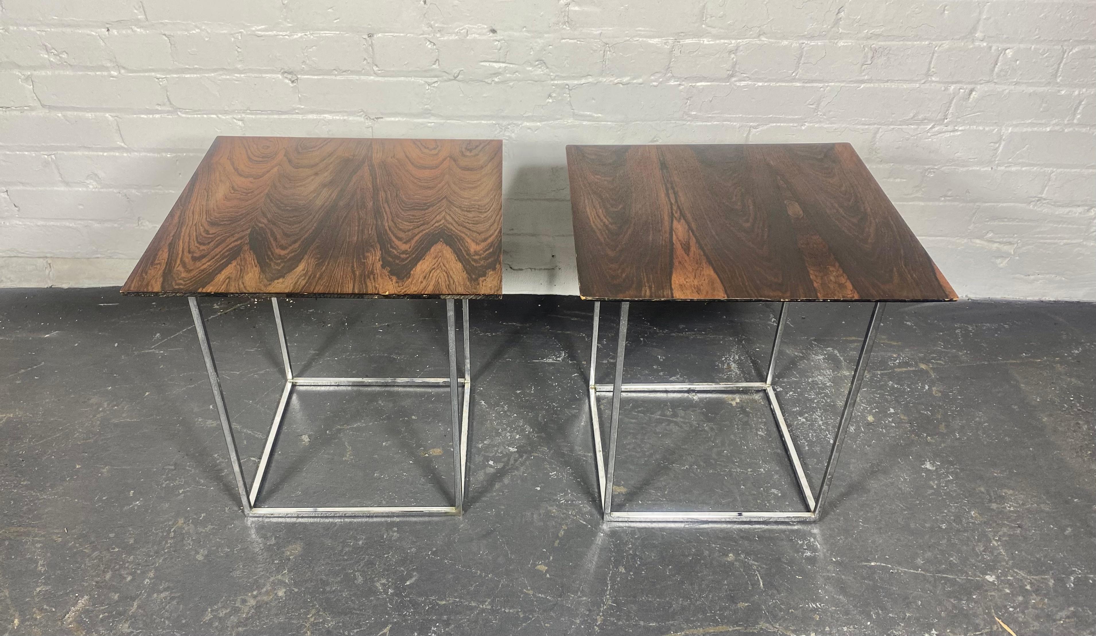 Matched Pair Rosewood and Chrome Tables / stands attr to Milo Baughman  For Sale 1