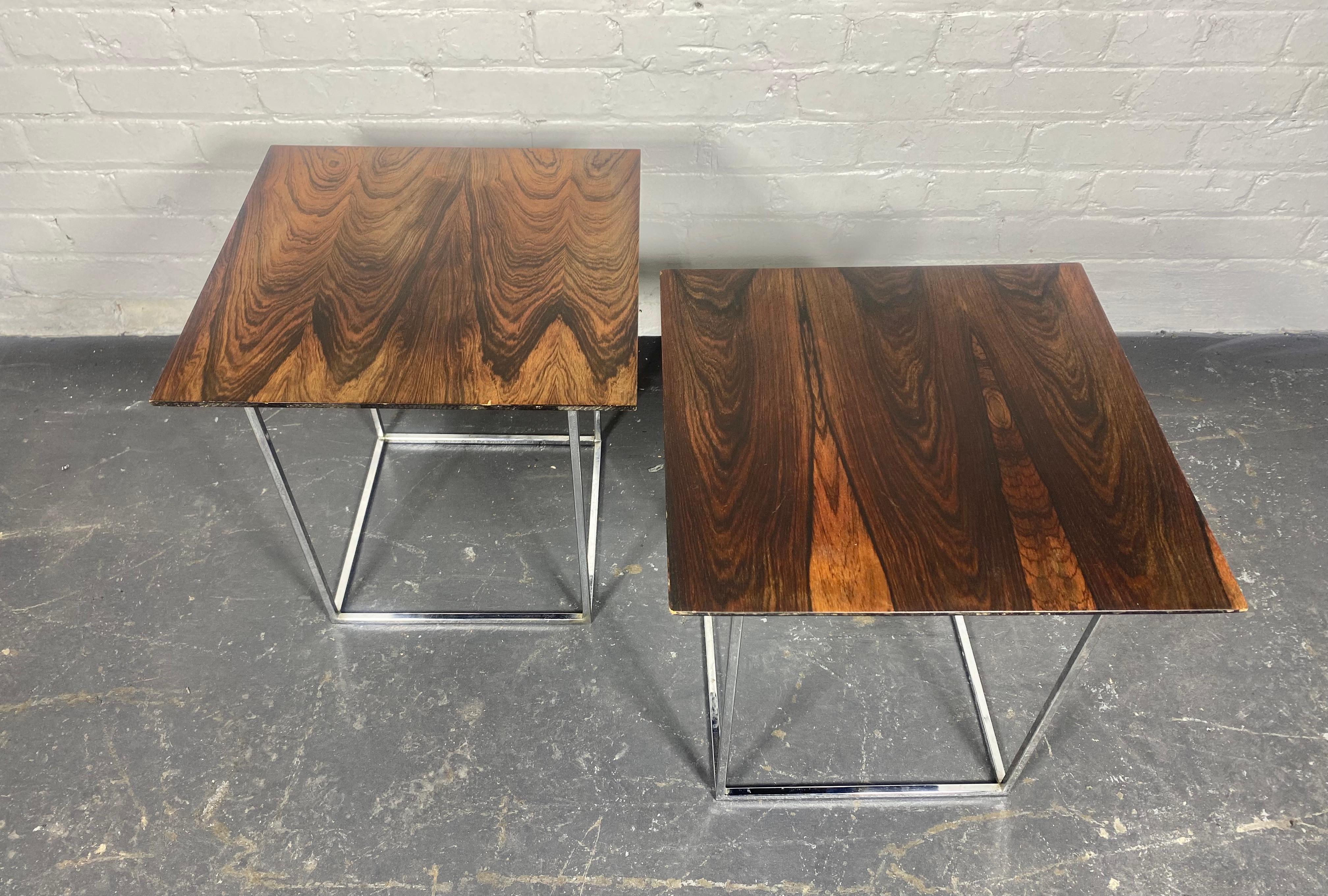 Matched Pair Rosewood and Chrome Tables / stands attr to Milo Baughman  For Sale 3