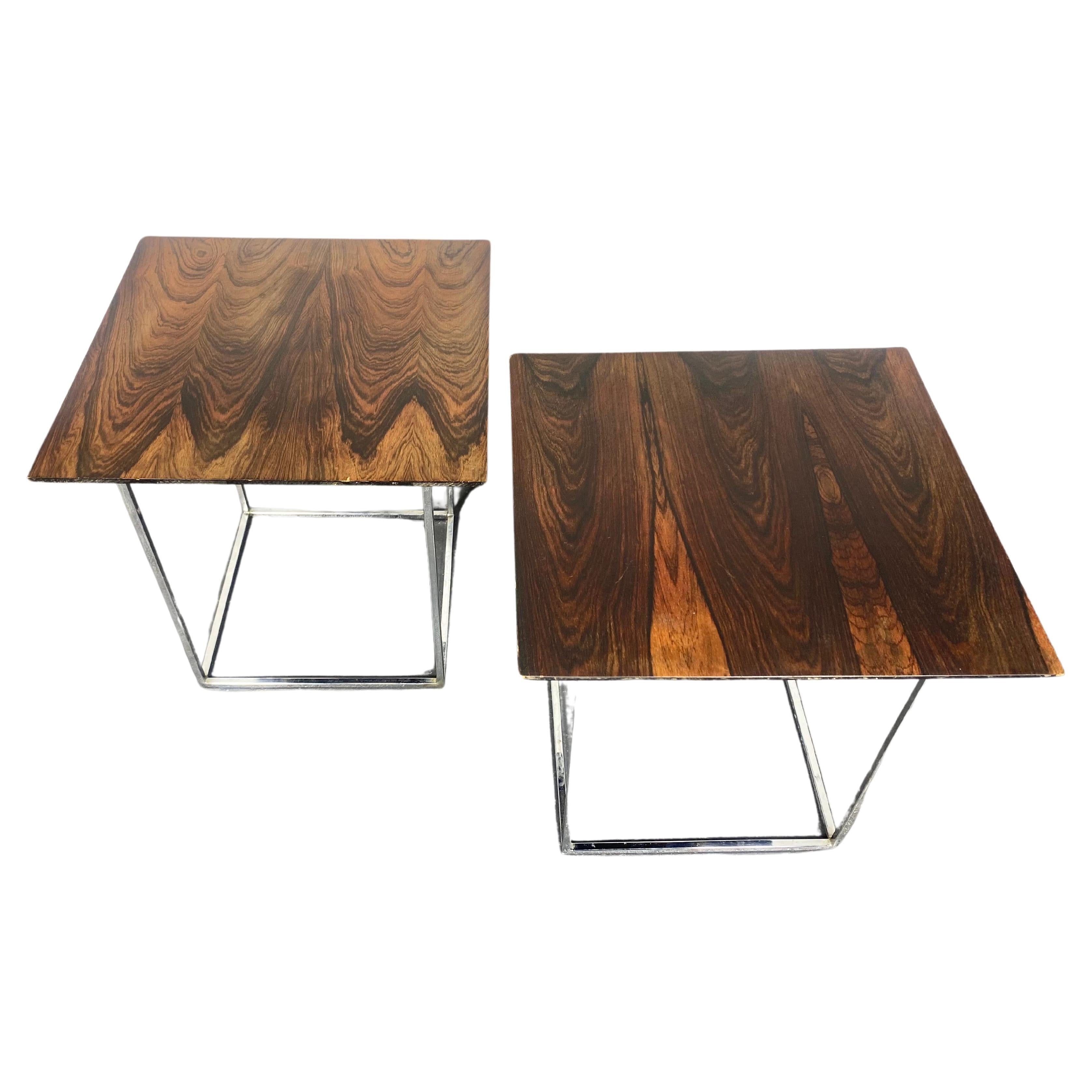 Matched Pair Rosewood and Chrome Tables / stands attr to Milo Baughman  For Sale