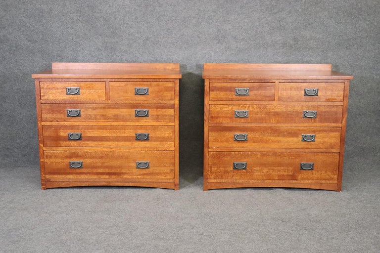 Matched Pair Solid American QuarterSawn Oak Mission Style Dressers For