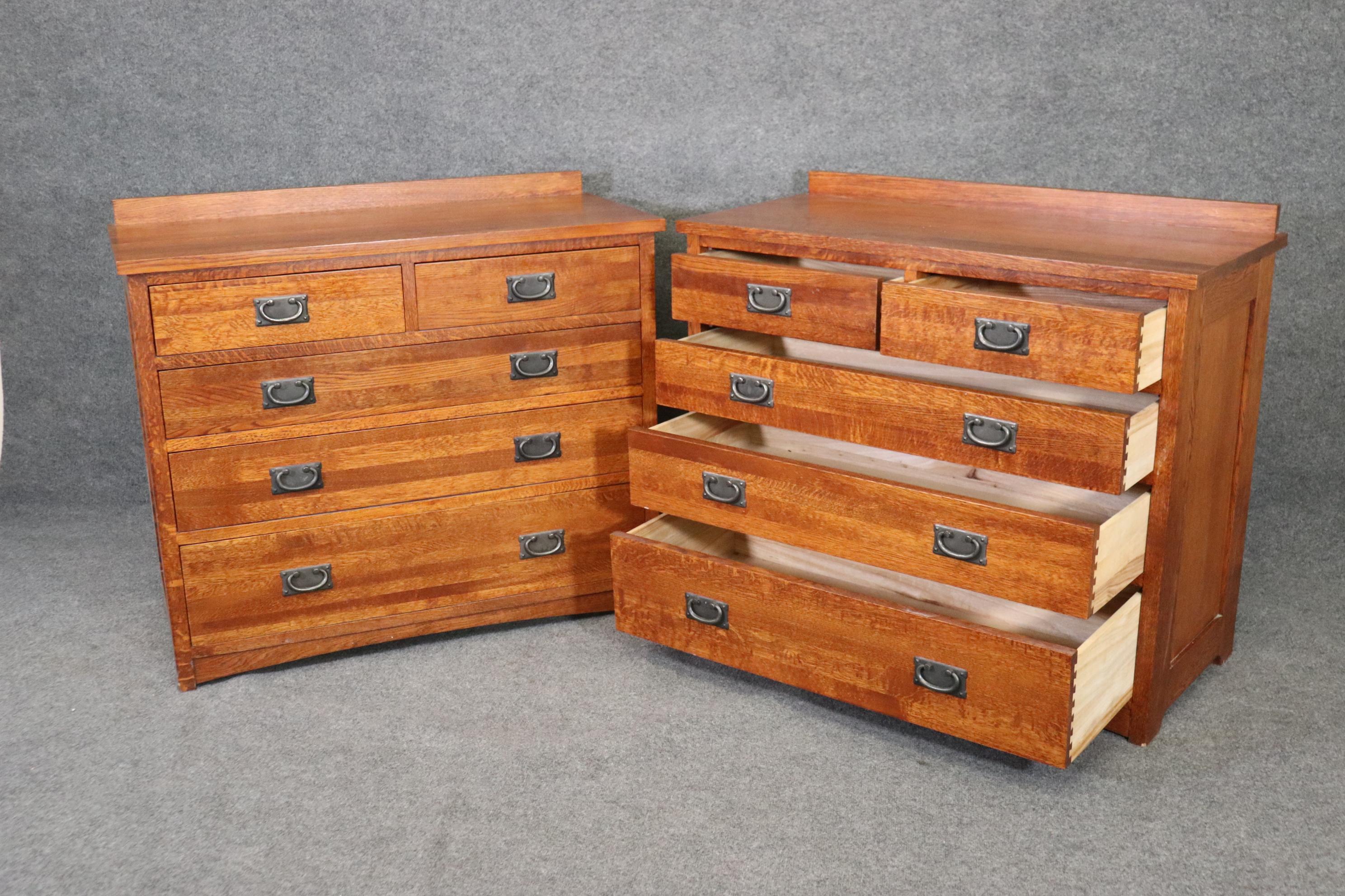 Contemporary Matched Pair Solid American Quarter-Sawn Oak Mission Style Dressers