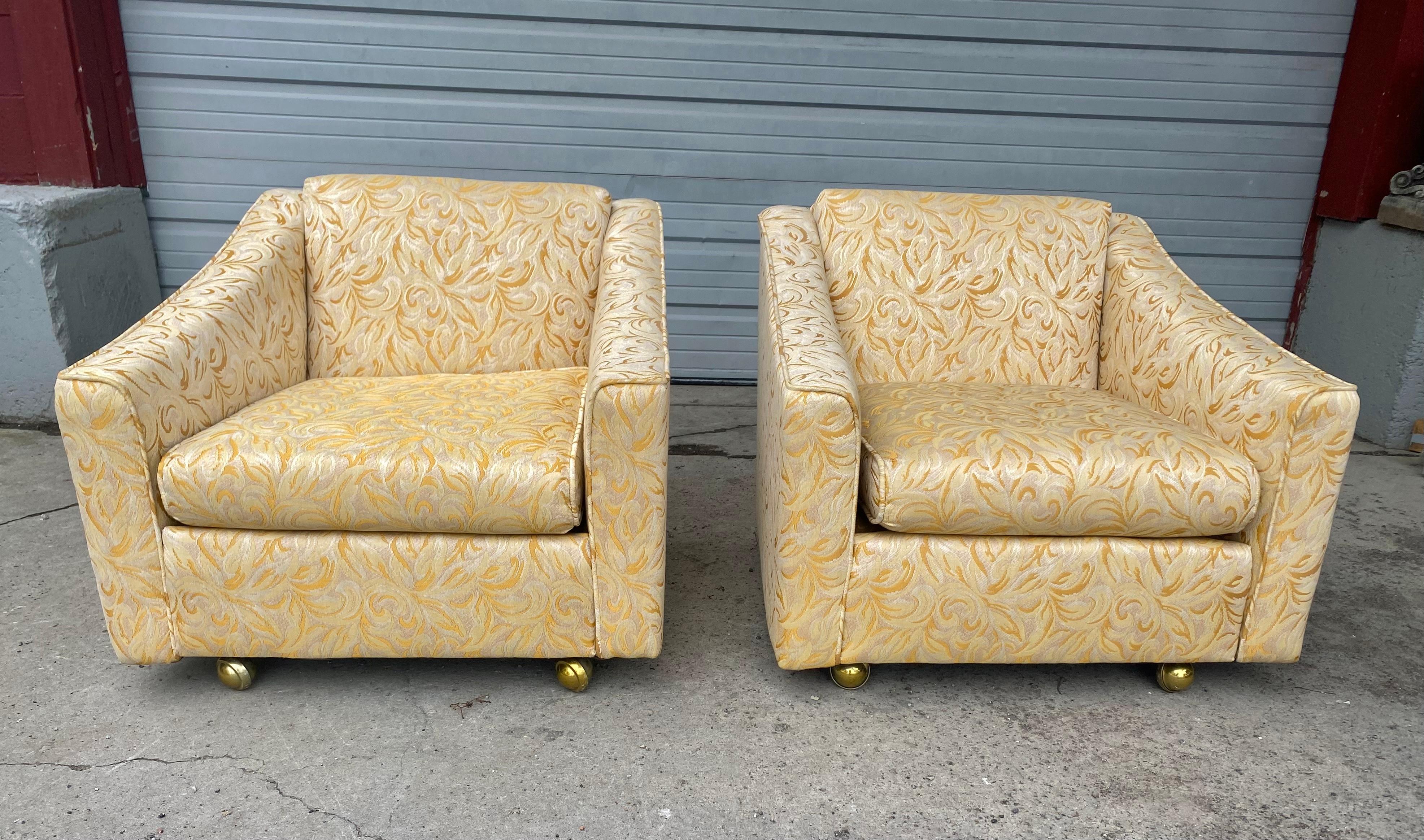Brass Matched Pair Stylized Mid-Century Modern Lounge Chairs, Dunbar - Probber