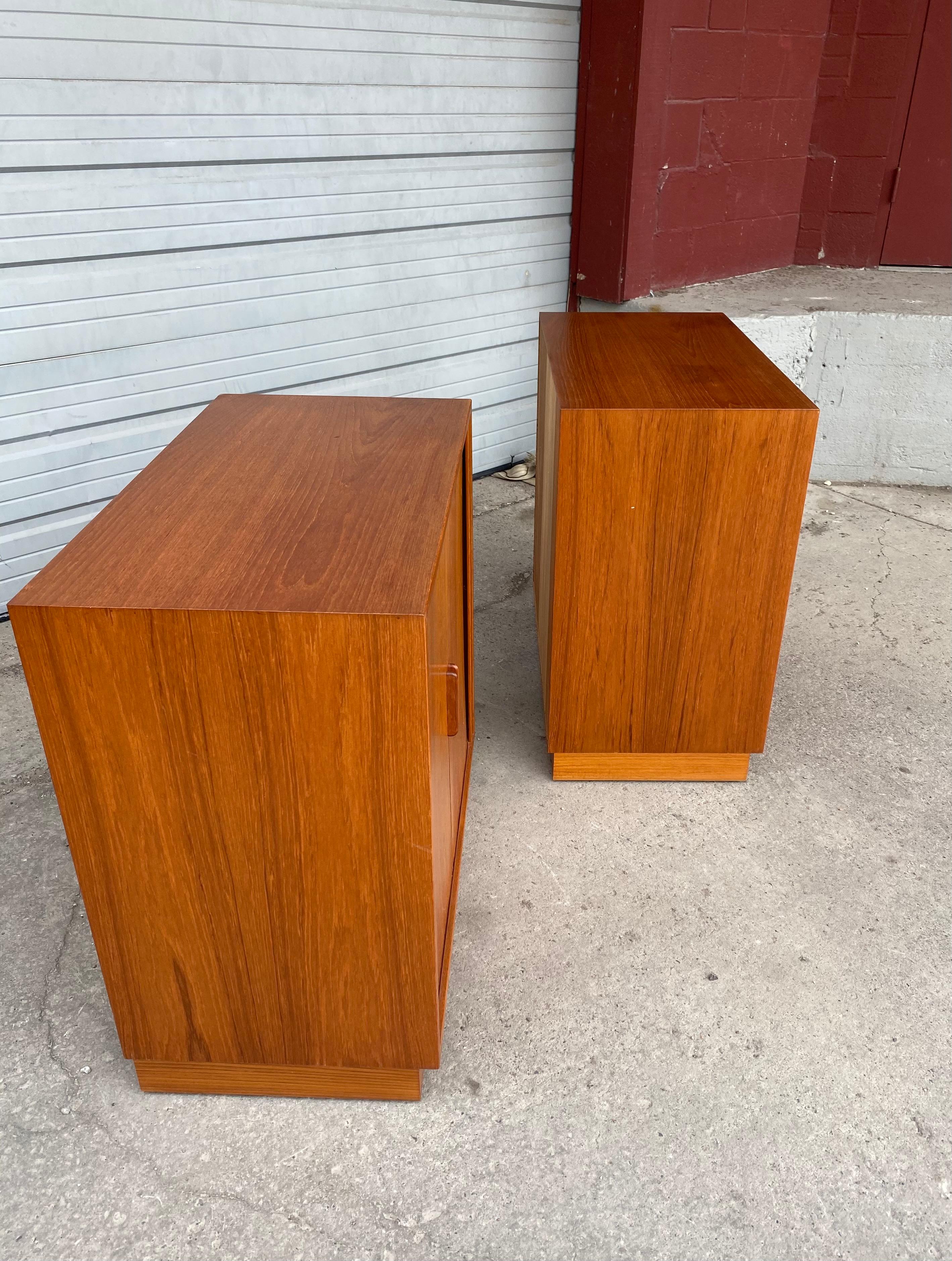 Matched Pair Teak Tambour Door Cabinets / Servers Made in Denmark For Sale 4